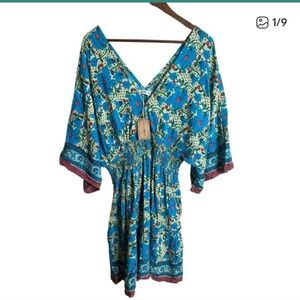 NWT Natural Life Floral V-Neck Dress with Blue and Red XL